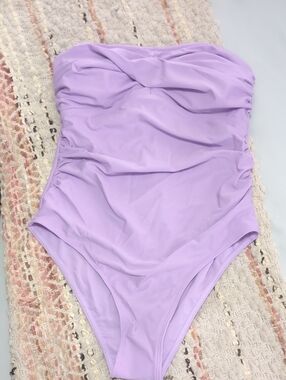 Strapless Ruched One-Piece Swimsuit - Lavender/Medium